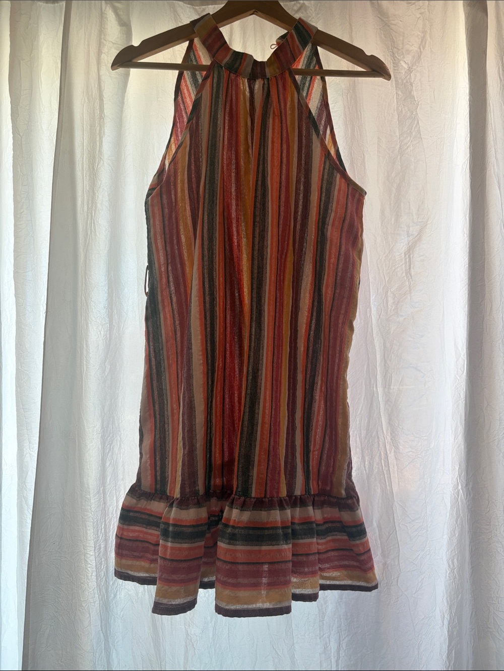 Unlisted Striped Halter Mini Dress in Red, Orange, Pink, Black and Tan